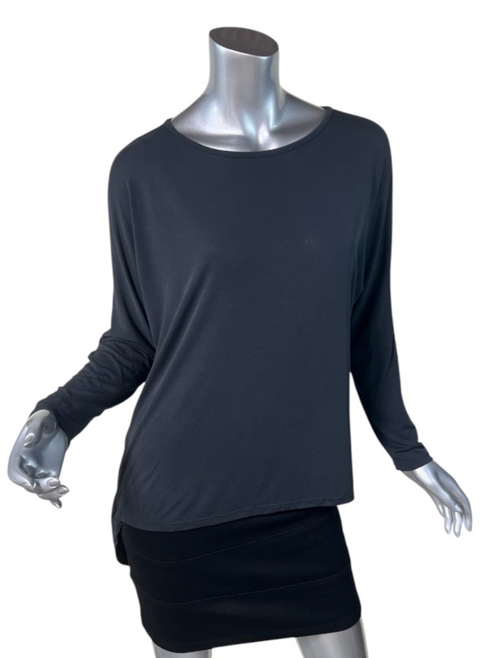 Coin 1804 Soft Stretch High Low Tunic Top Charcoal Grey Button Back Detail SMALL